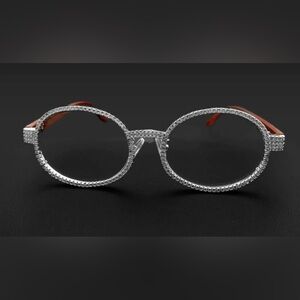 Clear cz eye glasses with sterling 925 and wood temples. Large size! New!